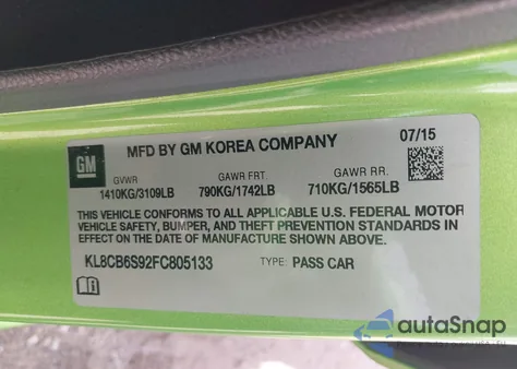 2015 Chevrolet Spark Ls Cvt from USA, damaged, VIN KL8CB6S92FC805133